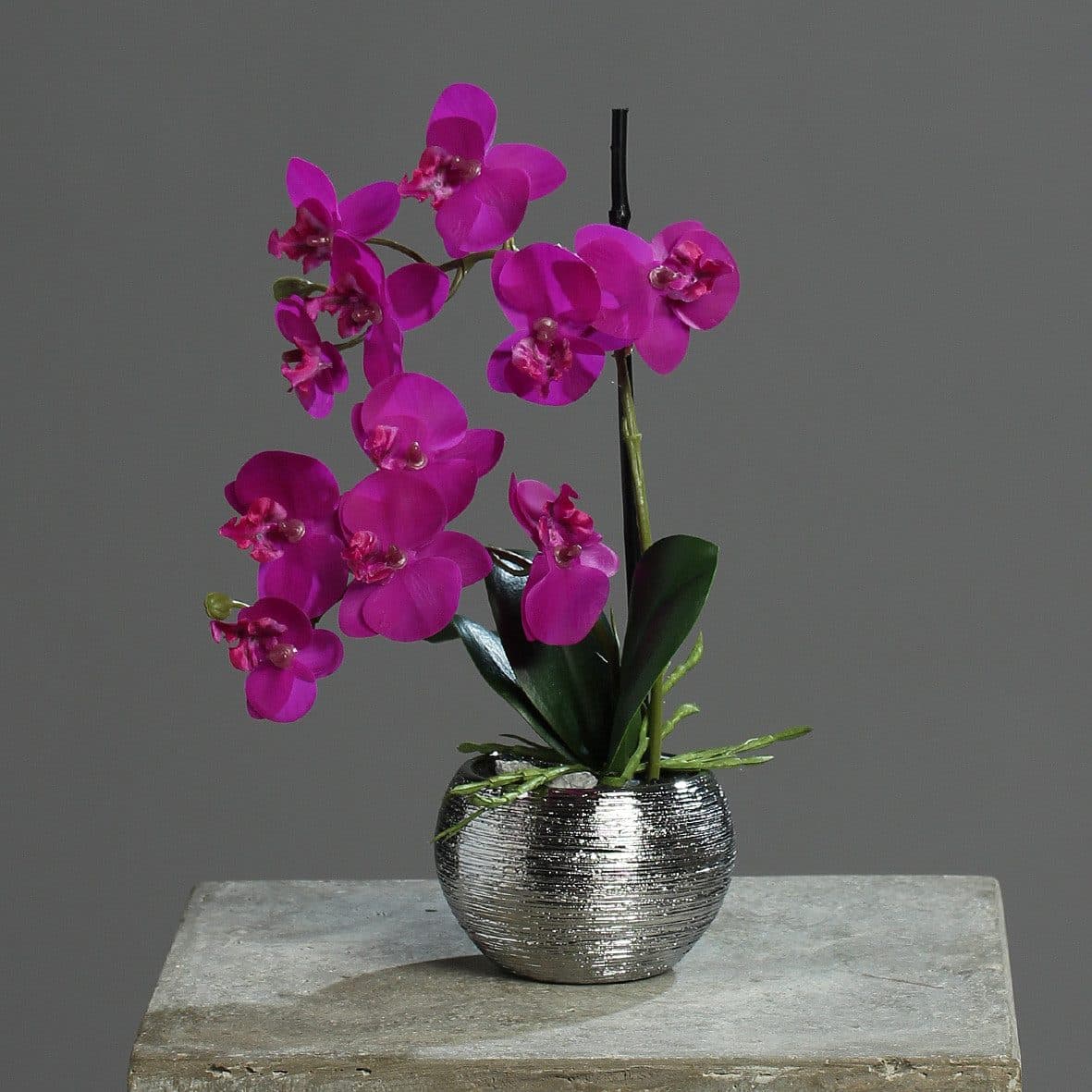mucPlants Kunstorchidee 30cm Silber Keramiktopf Phalaenopsis