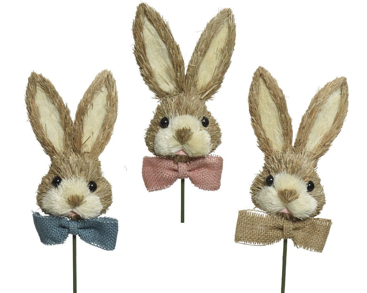 Kaemingk Osterhase Dekofigur Stroh Natur/Rosa/Blau