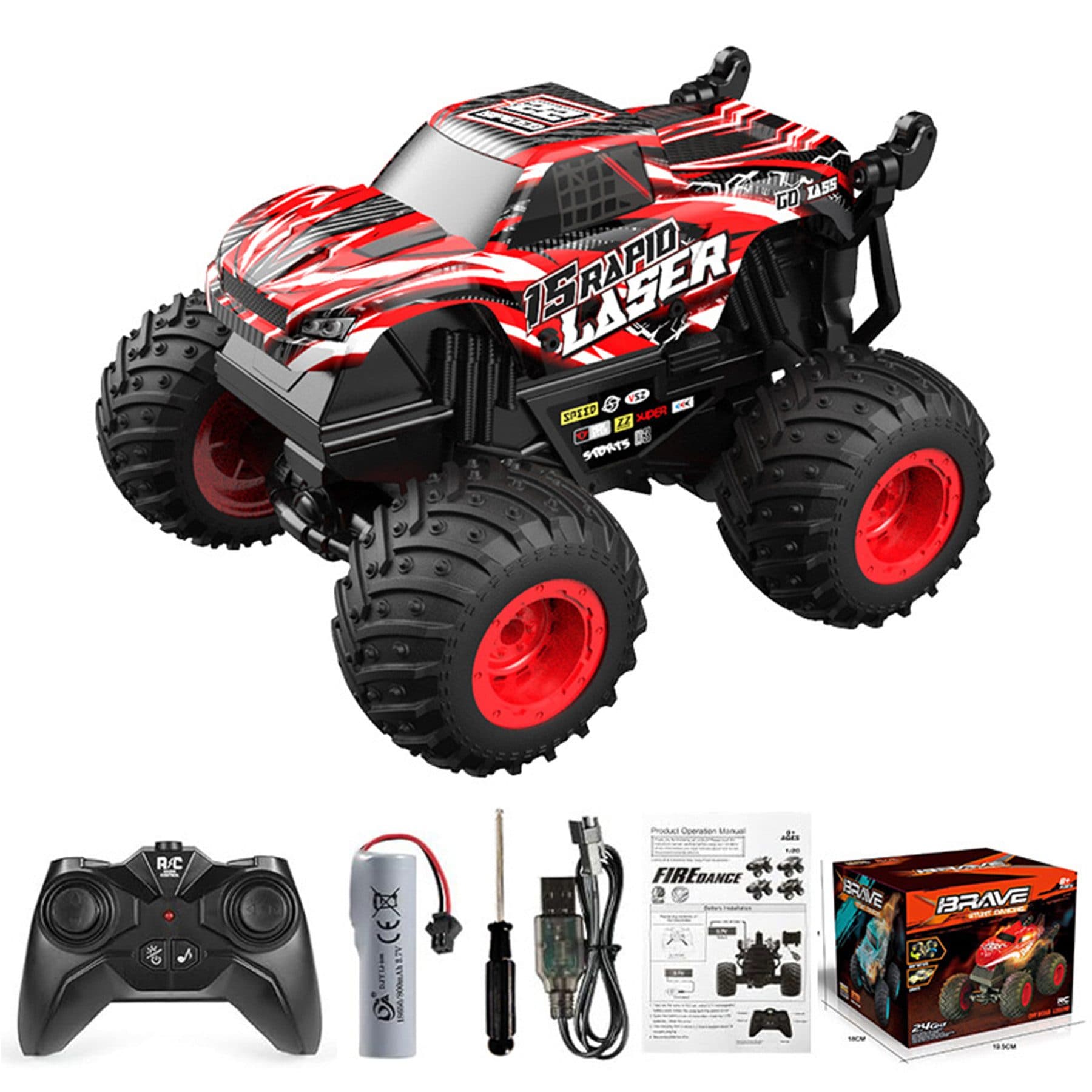 Senmudi Spielzeug-LKW Ferngesteuertes Auto 2.4GHz 20+km/h RC Monster Truck Rot