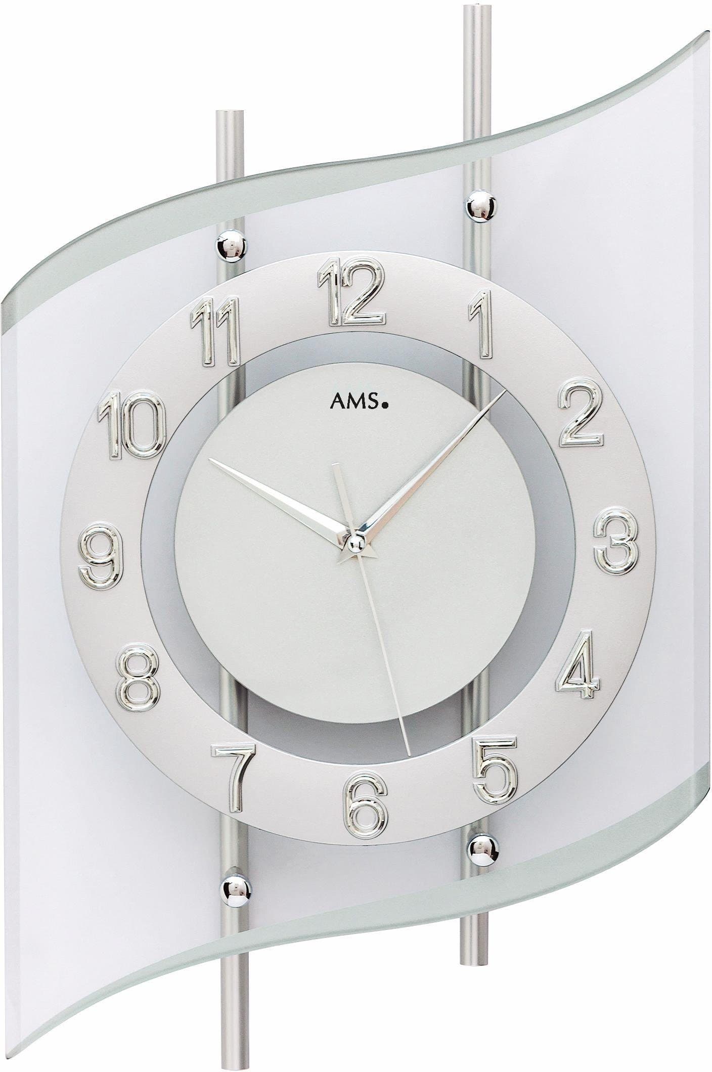 AMS Funkwanduhr F5506 Silber Transparent Modern