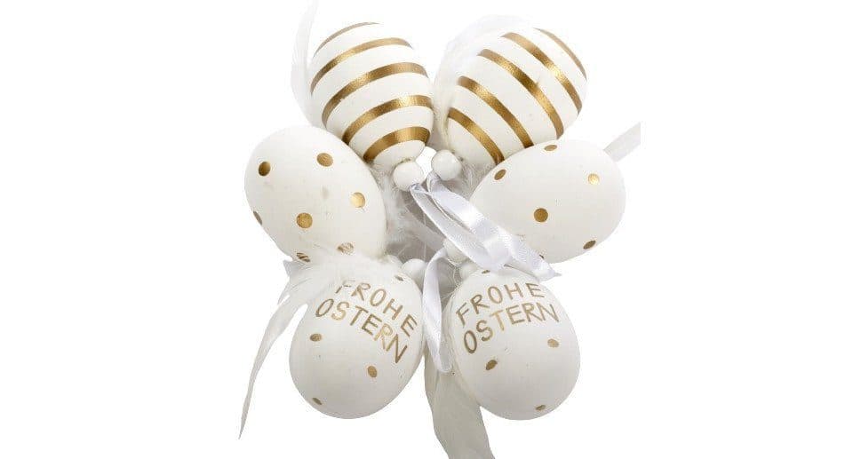 TrendLine Deko Ostereier 6 cm Weiß Gold 6 Stück