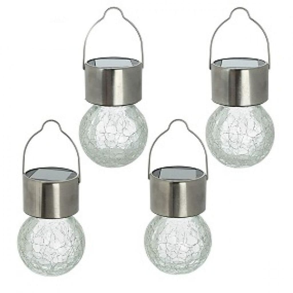 emeco LED Solar Hängeleuchte 4-teilig Garten Deko Bruchglas