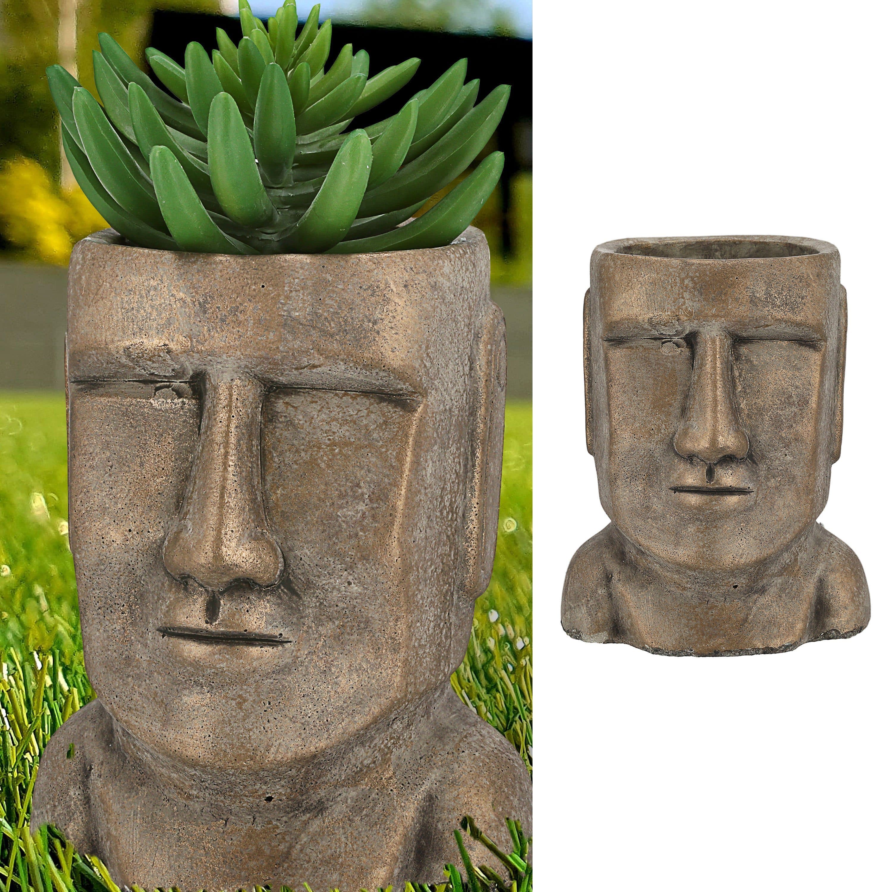 CEPEWA Moai Pflanztopf Terracotta Gold Gartenfigur
