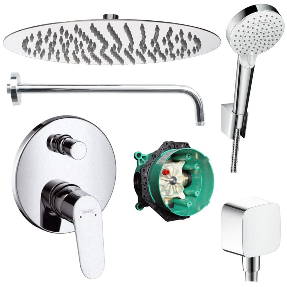 Hansgrohe Focus Unterputz Duschsystem mit Jowi Regendusche Edelstahl