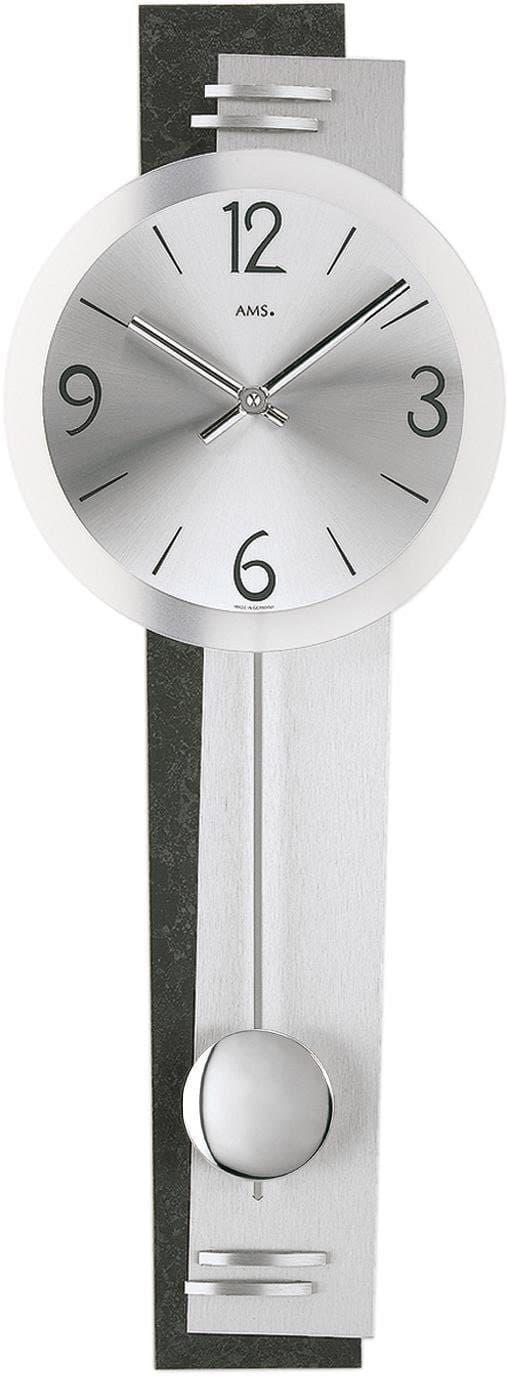 AMS Pendelwanduhr W7255 Quarzuhr Holzgehäuse Schwarz/Silber