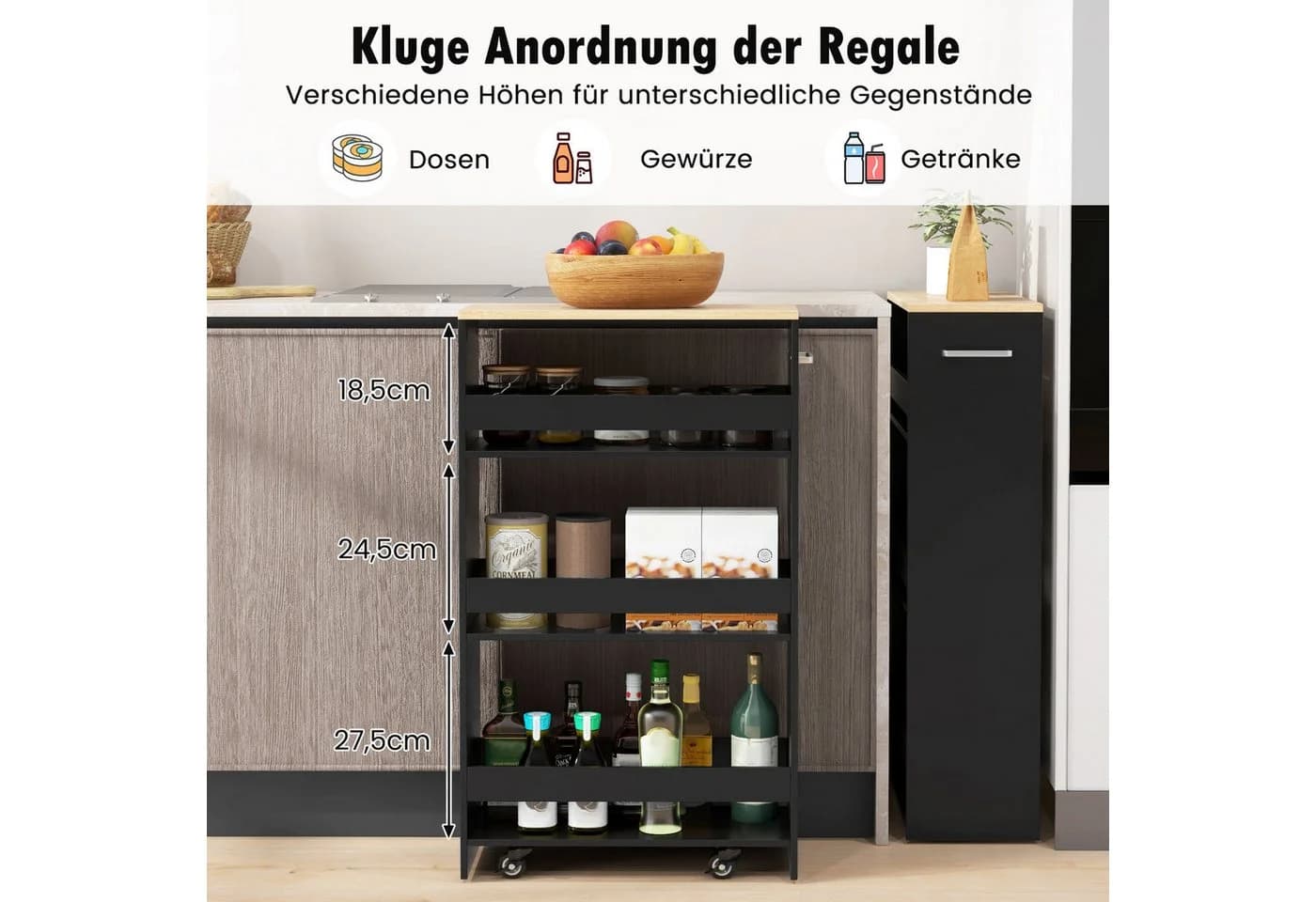 COSTWAY Küchenwagen schmal 4 Ebenen auf Rollen 47,5x20x80,5cm