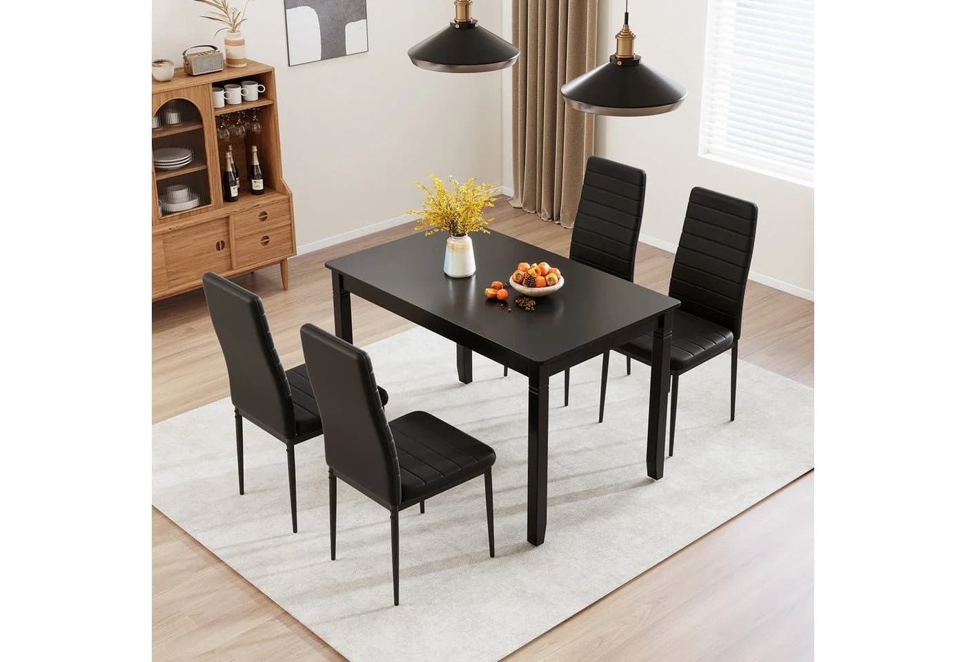 COSTWAY Esszimmerstuhl 4er Set Schwarz Kunstleder mit Rückenlehne