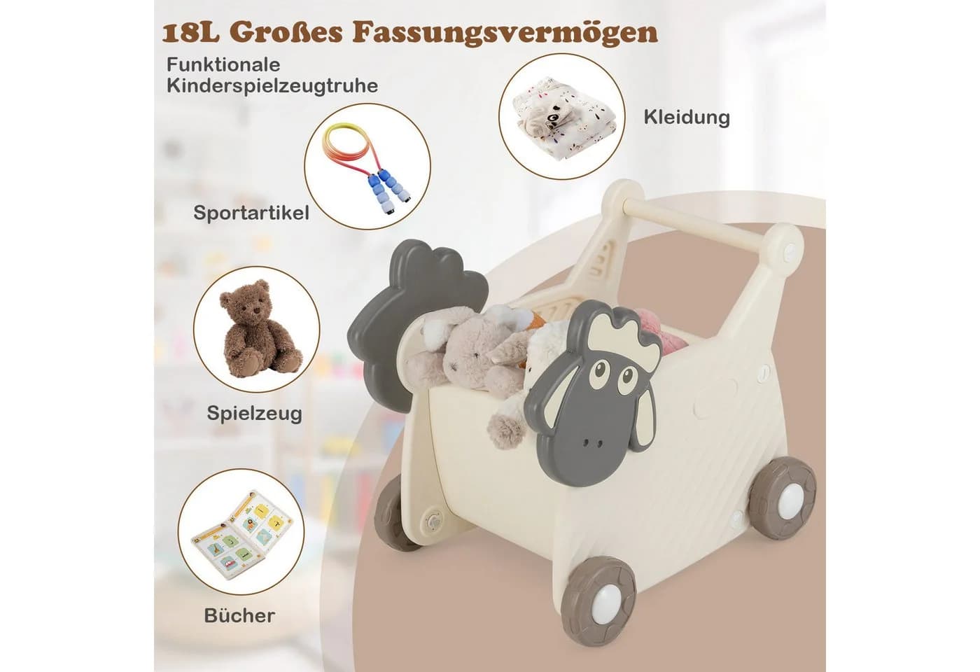 COSTWAY Lauflernwagen 18L Beige/Grau HDPE