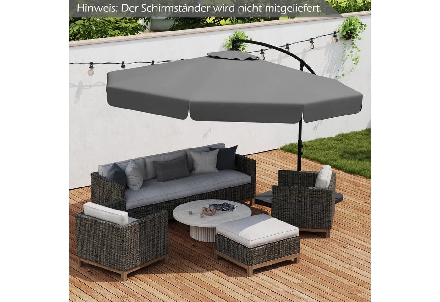 COSTWAY Sonnenschirm Ampelschirm Grau mit Volant und Schutzhülle