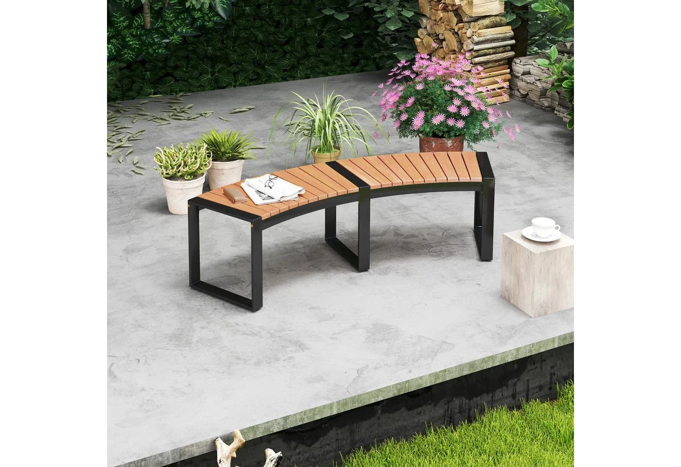 COSTWAY Gartenbank Akazienholz wetterfest 2-3 Sitzer