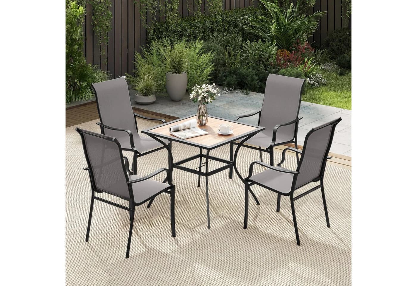 COSTWAY Gartenstuhl 2er Set Grau Aluminium Outdoor