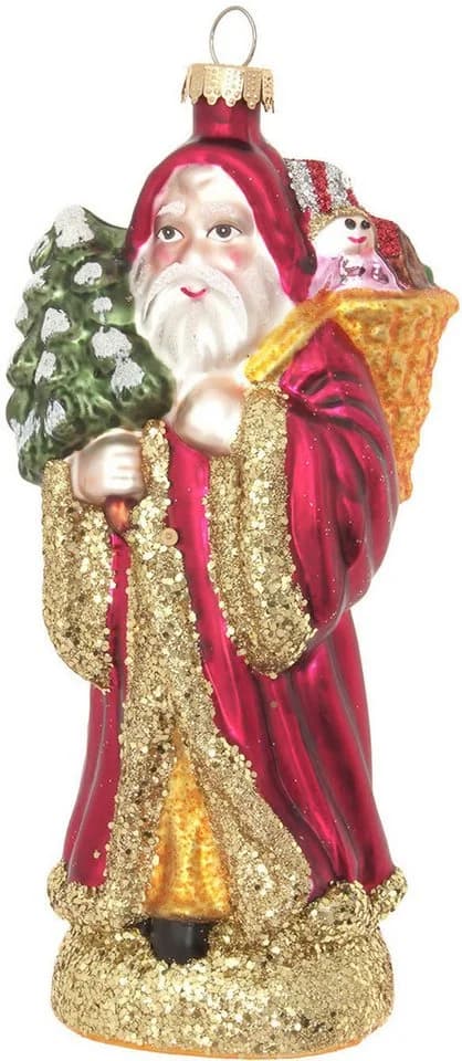 Krebs Glas Lauscha Christbaumschmuck Santa mit Geschenkkorb & Baum