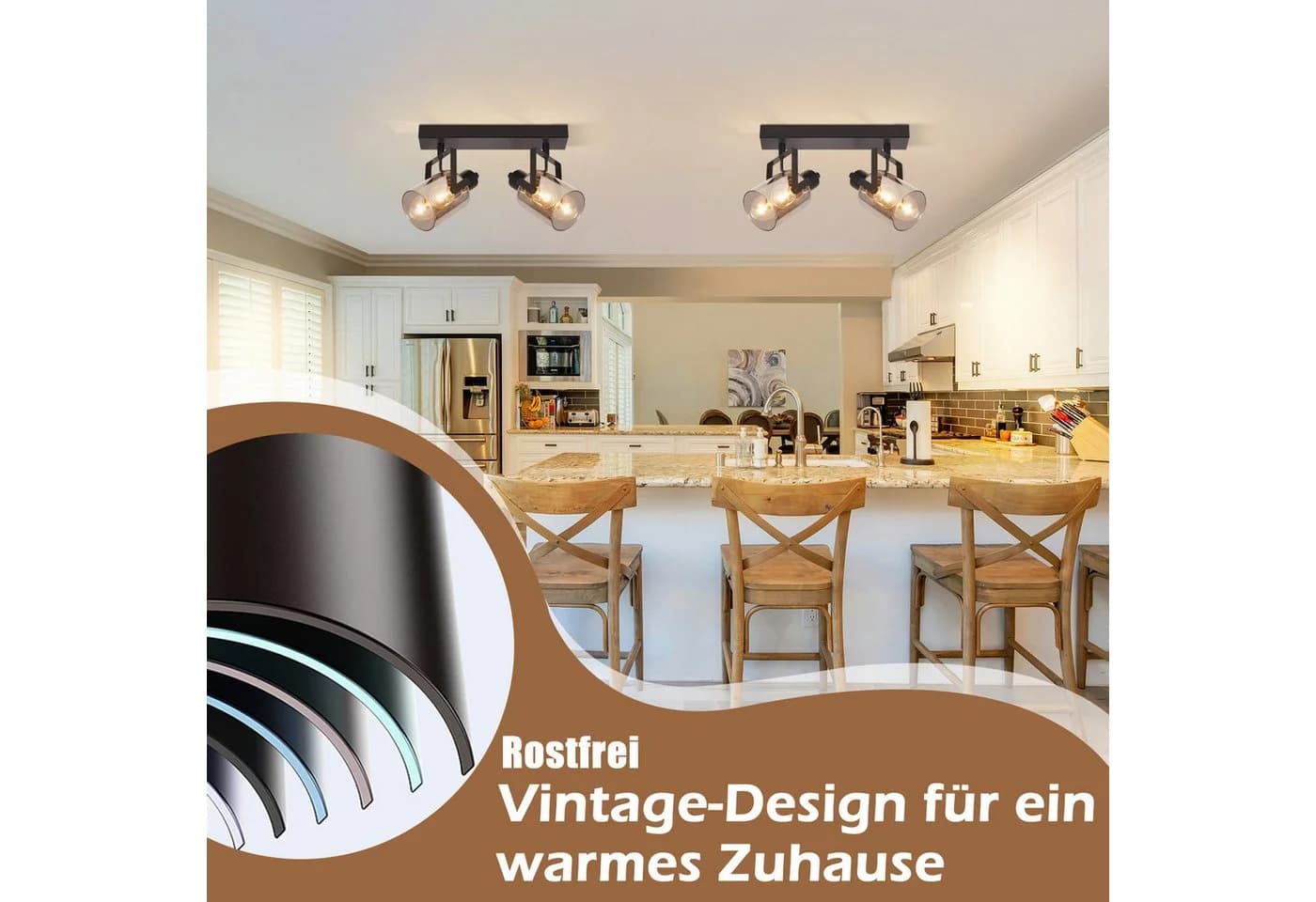 ZMH LED Deckenleuchte Schwarz-Rauchgrau Glas E14 Schwenkbar 350°