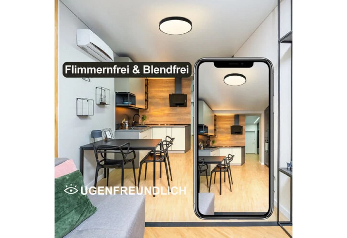 ZMH LED Deckenleuchte Rund Ø21cm 12W Schwarz Warmweiß 3000K