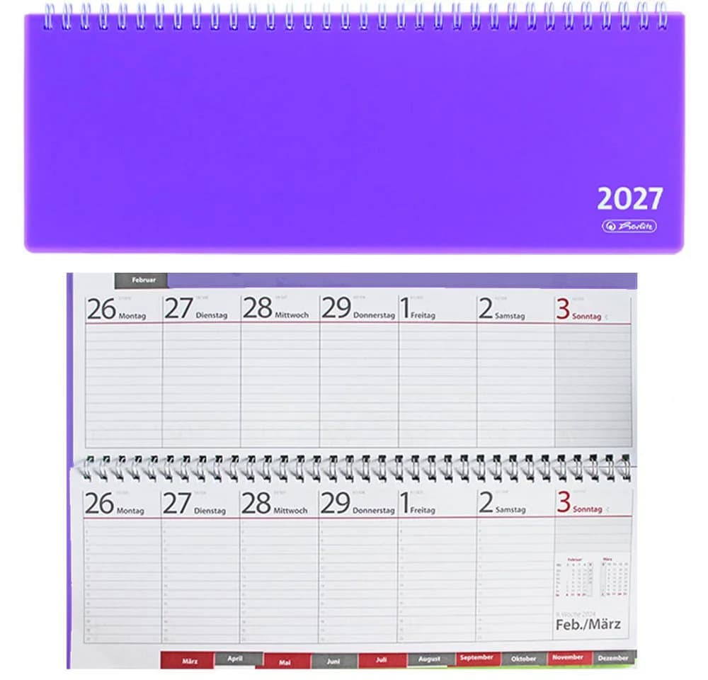 Herlitz Schreibtischkalender 2027 transluzent lila mit Wochenübersicht