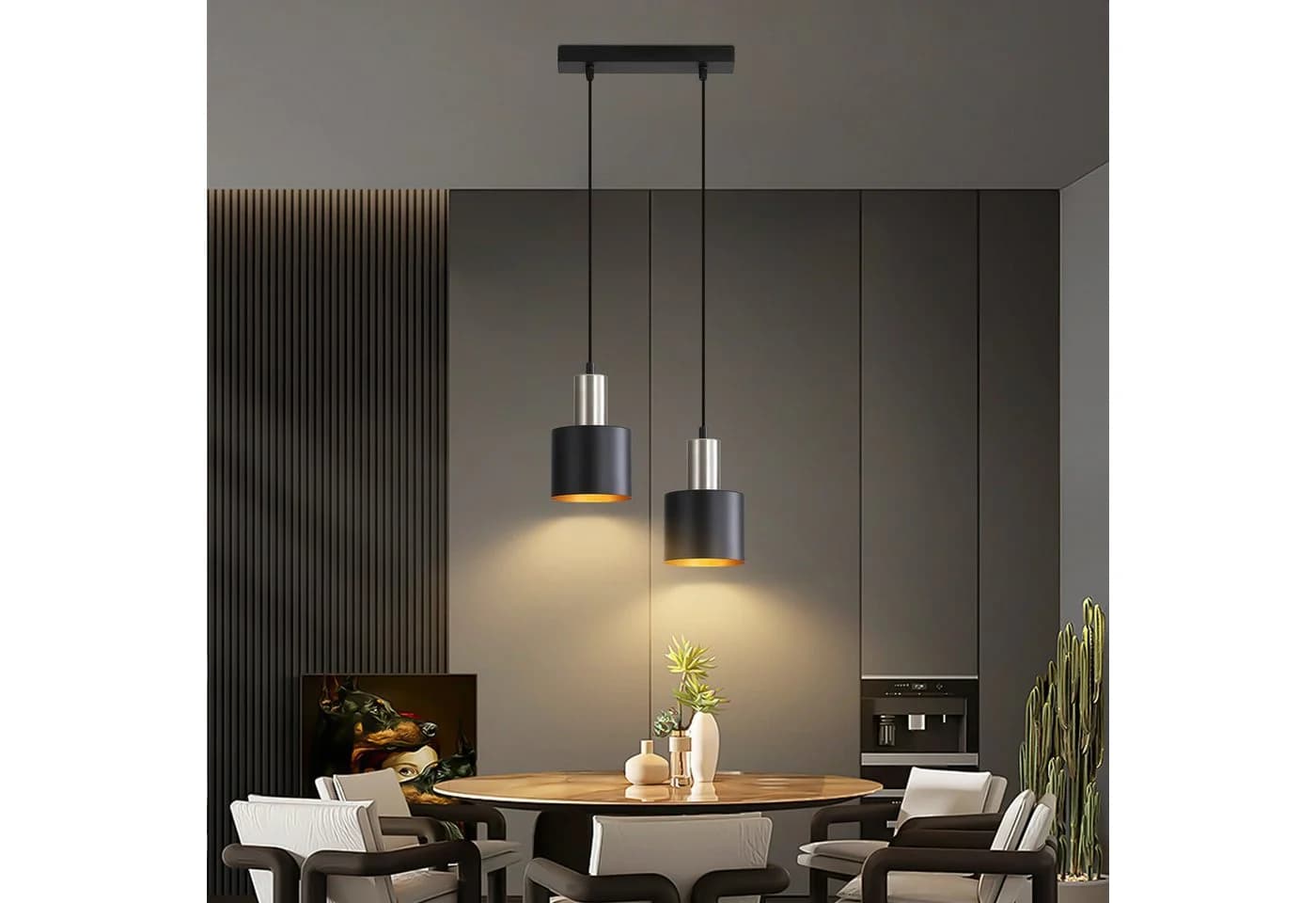 ZMH Pendelleuchte Esstisch E27 Schwarz Gold 170CM Kücheninsel Hängelampe