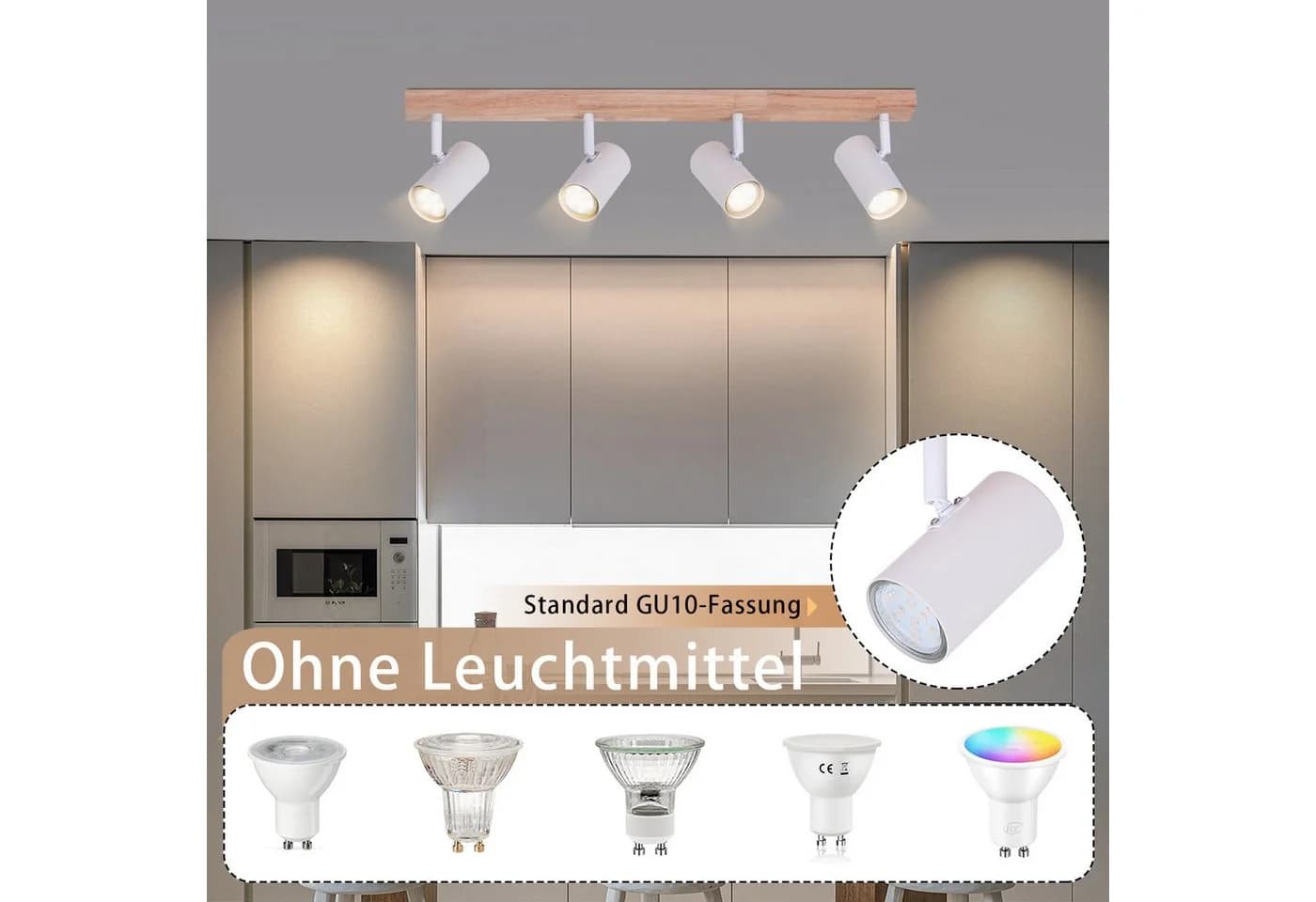 Nettlife Deckenstrahler 4/5 Flammig Holz Vintage GU10, Schwenkbar 350°