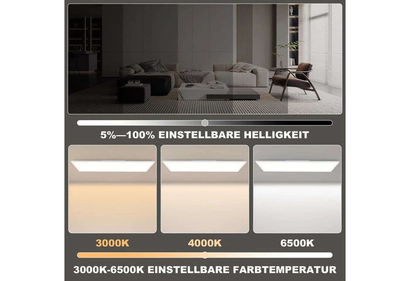 Nettlife LED Panel RGB Dimmbar 120x30 36W Tageslichtlampe Büro