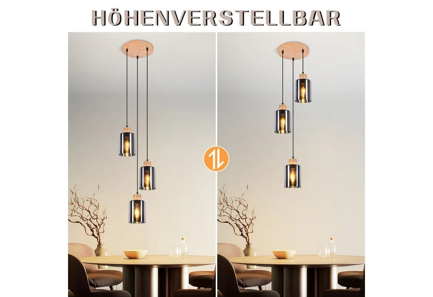 Nettlife Pendelleuchte Holz Vintage Industrial Höhenverstellbar