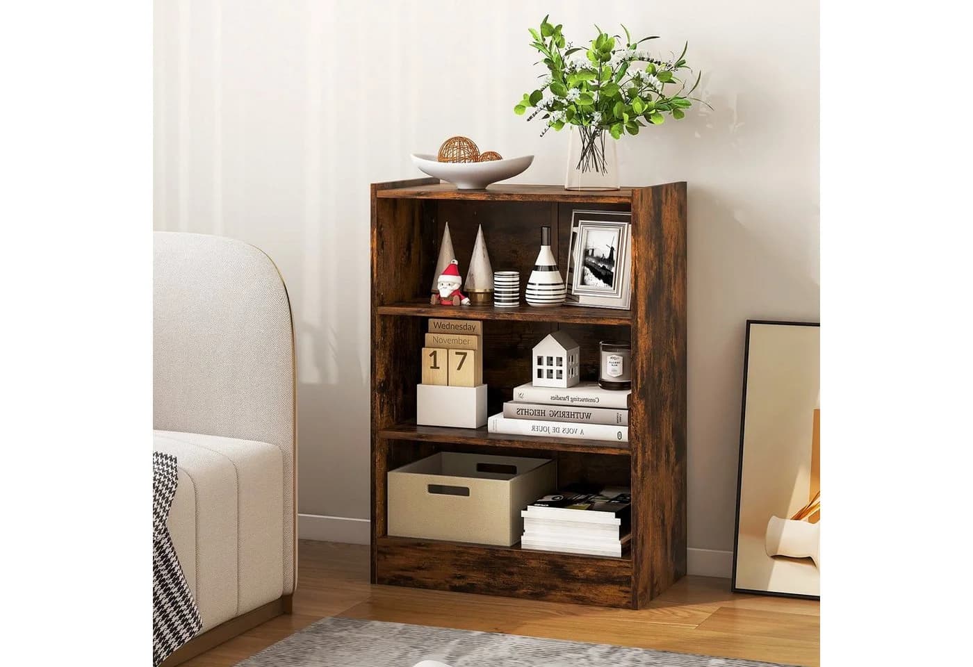 COSTWAY Bücherregal 3 Fächer Braun Holzwerkstoff