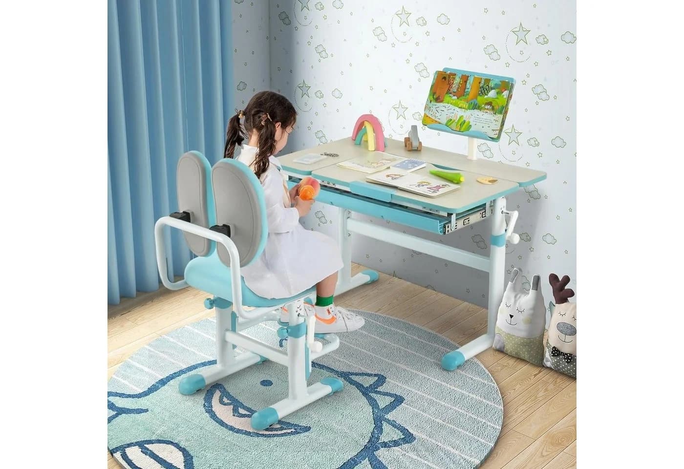 Ergonomischer Verstellbarer Kinderschreibtisch aus Holz und Metall