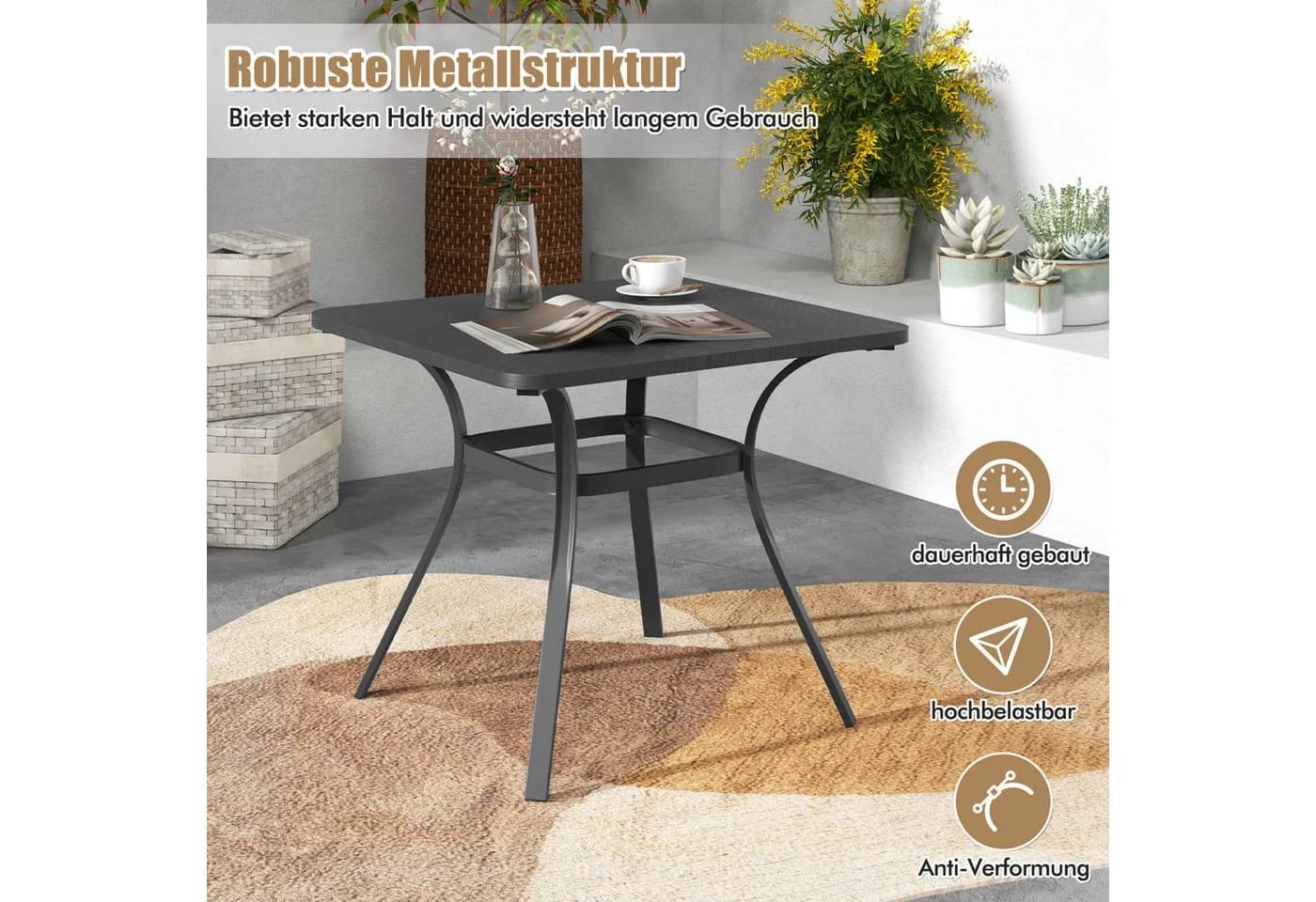 COSTWAY Gartentisch Grau Quadratisch Metall