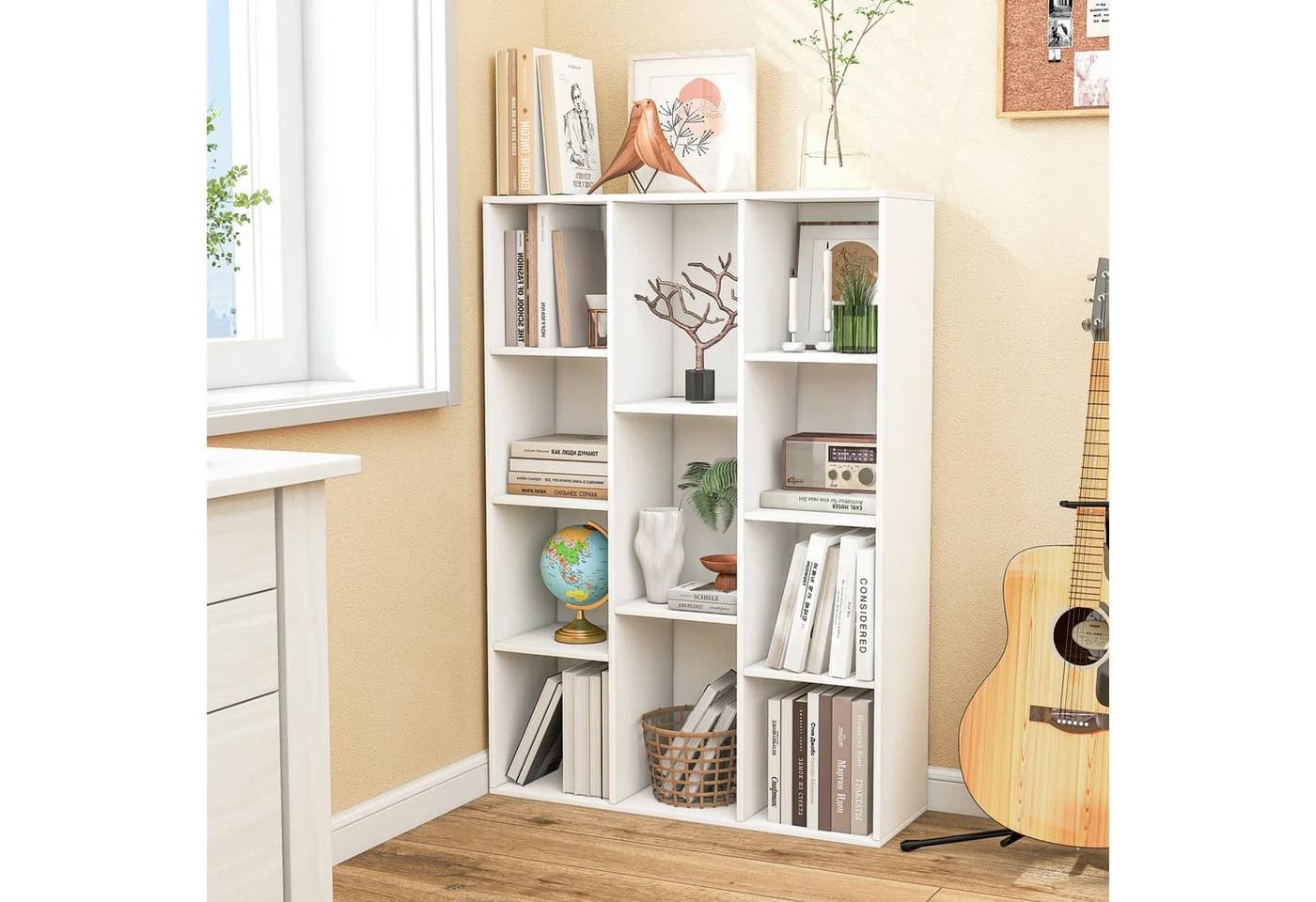 COSTWAY Bücherregal 11 Fächer Weiß Holzwerkstoff