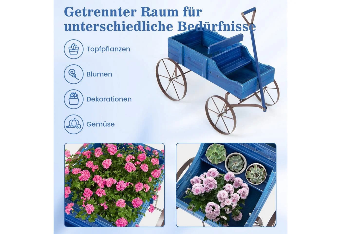 COSTWAY Blumenständer Pflanzwagen mit Rädern Tannenholz