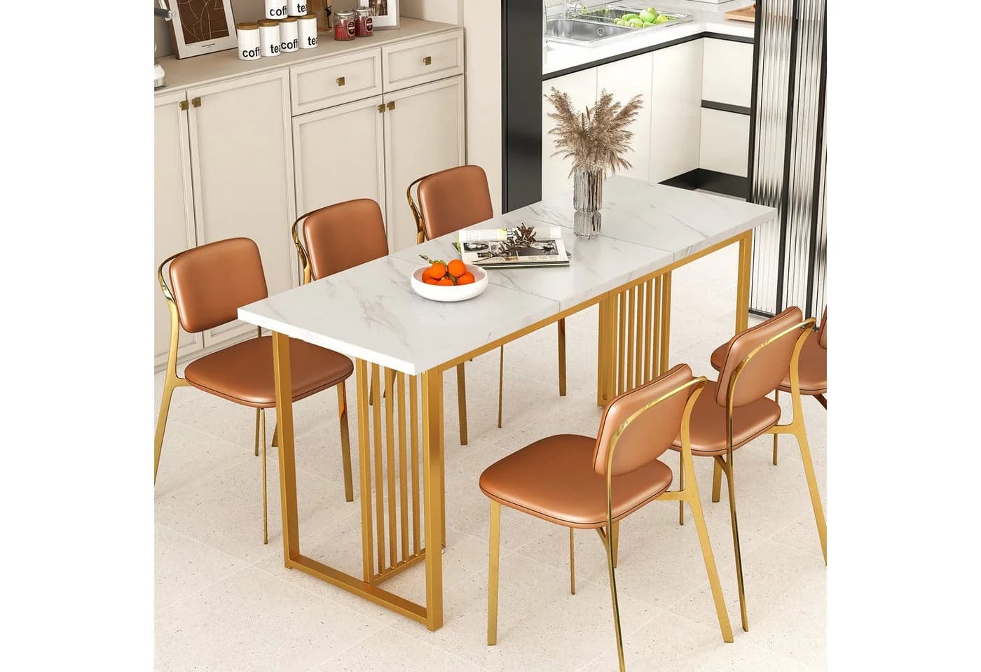 COSTWAY Esstisch Marmoroptik Metallbeine 160x60cm