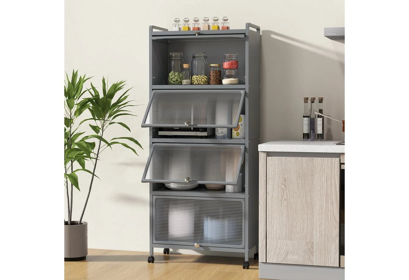 COSTWAY Hochschrank 5-stufig Küchenregal Grau Metall