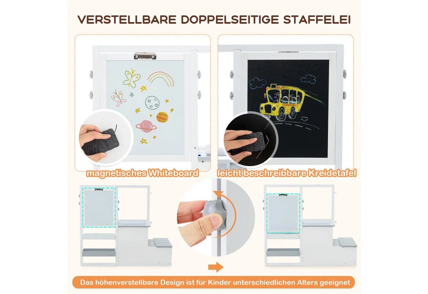COSTWAY Kinder Staffelei Set mit Bank, 6 in 1, höhenverstellbar