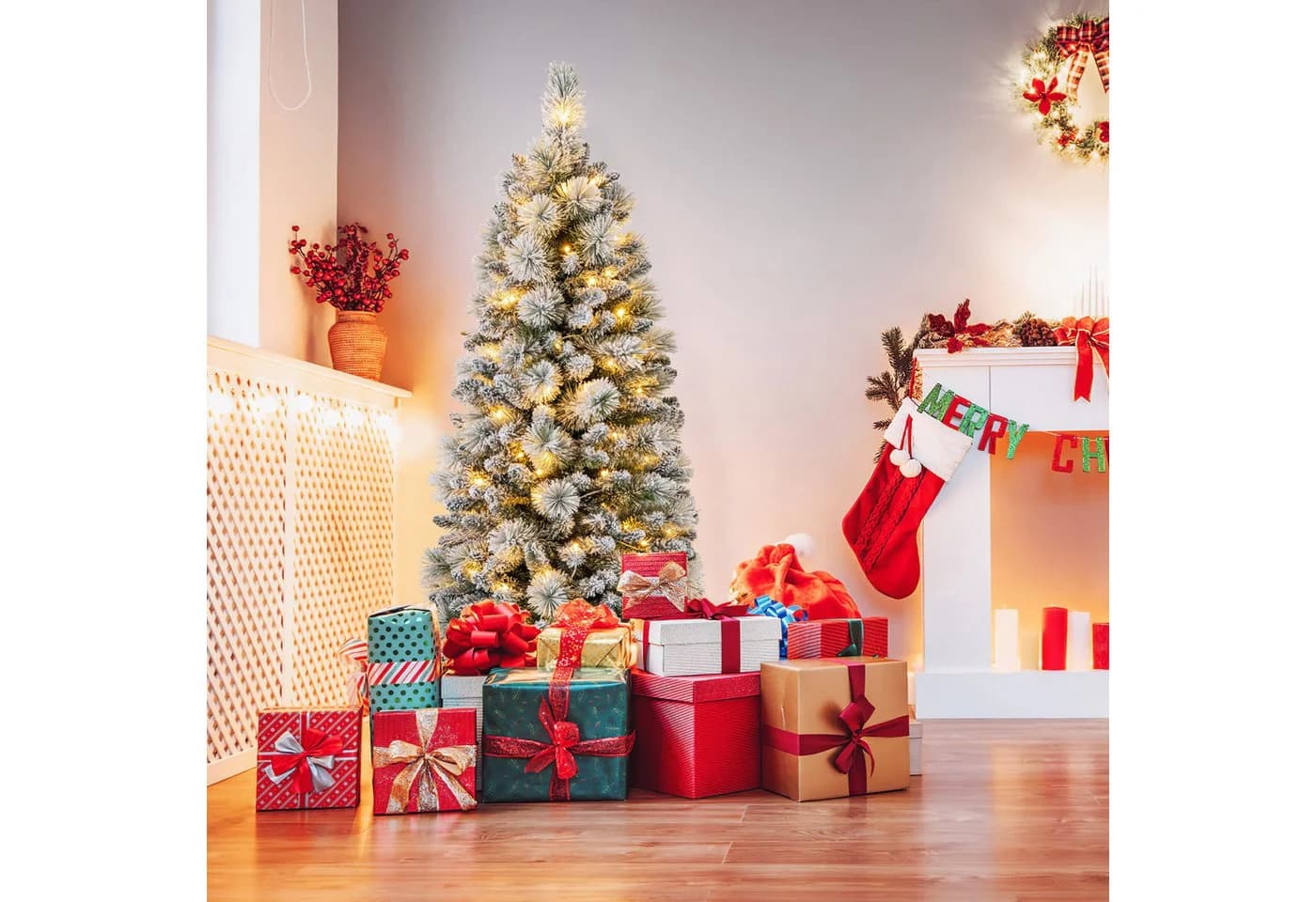 COSTWAY Künstlicher Weihnachtsbaum 150cm 130 LEDs 378 Zweigspitze