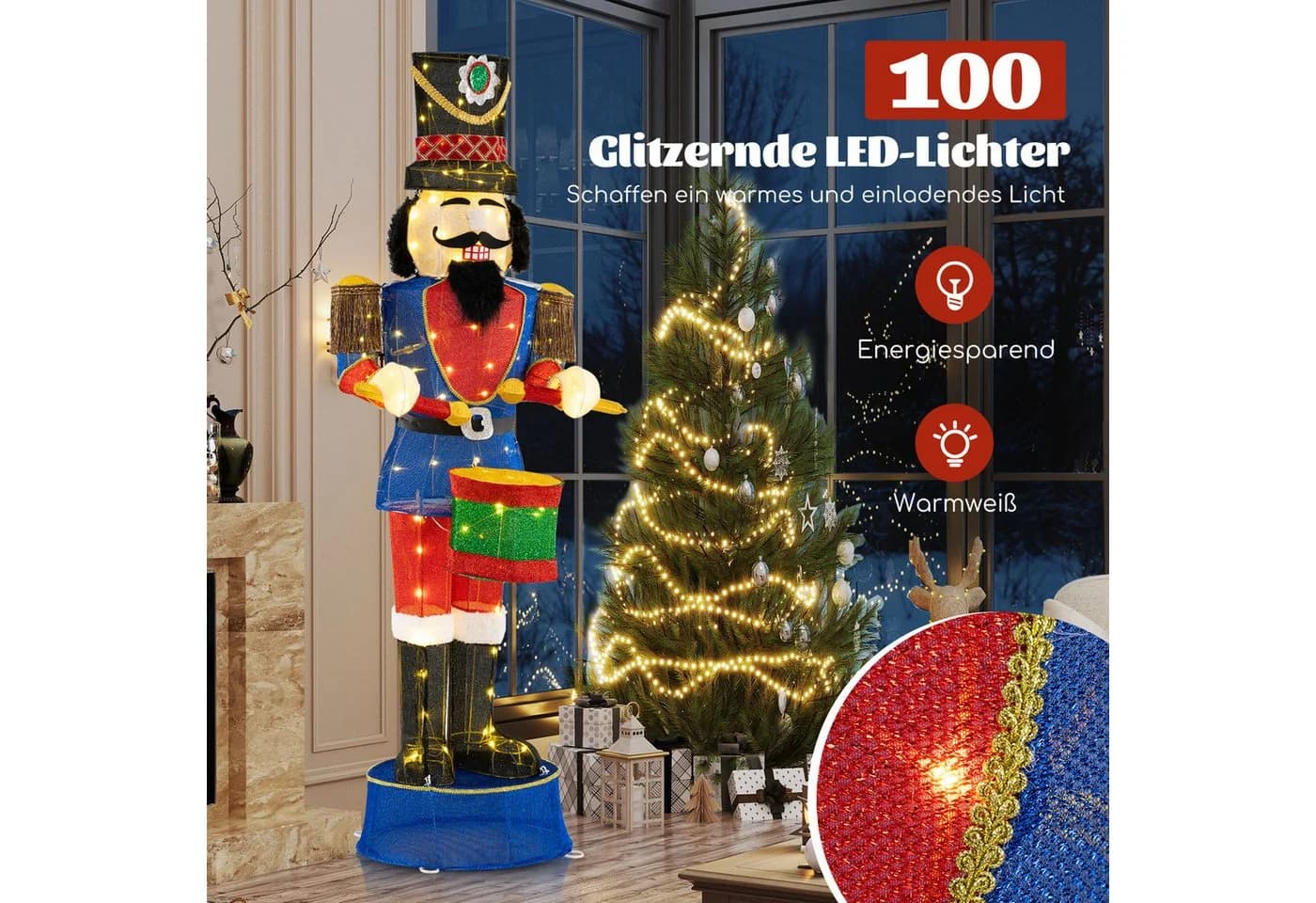 COSTWAY Nussknacker 185 cm mit 100 LED-Lichtern