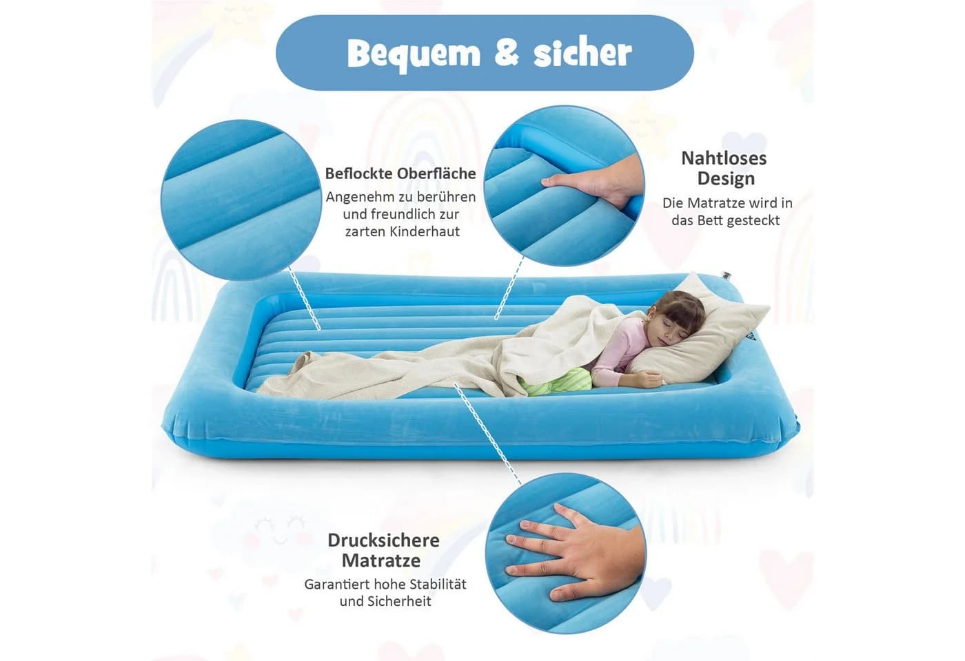 COSTWAY Kinderluftmatratze Blau mit Elektrischer Pumpe