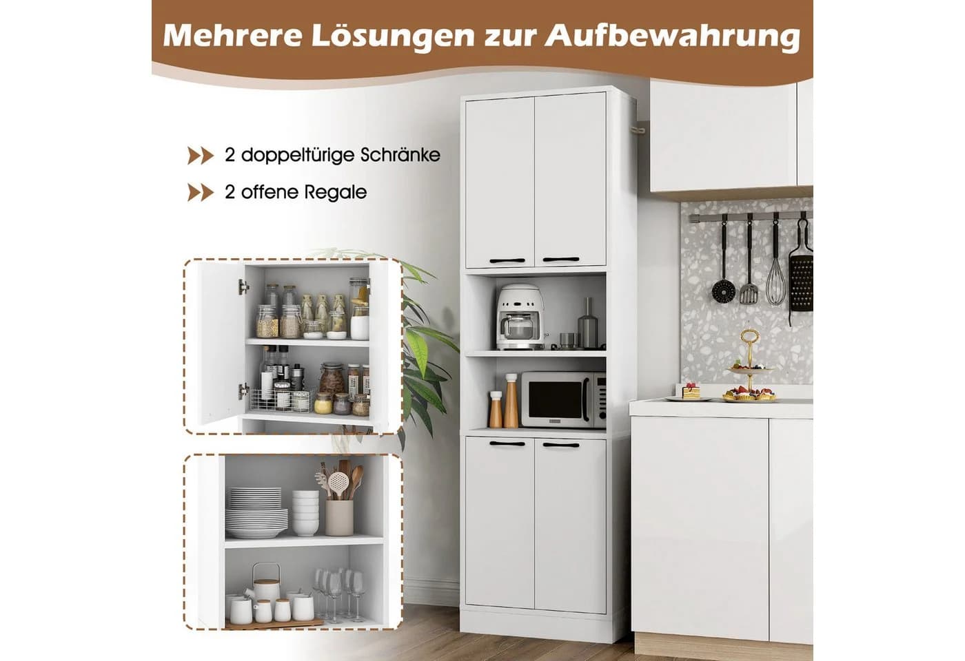 KOMFOTTEU Buffetschrank 4 Türen Schwarz/Weiß Vorratsschrank