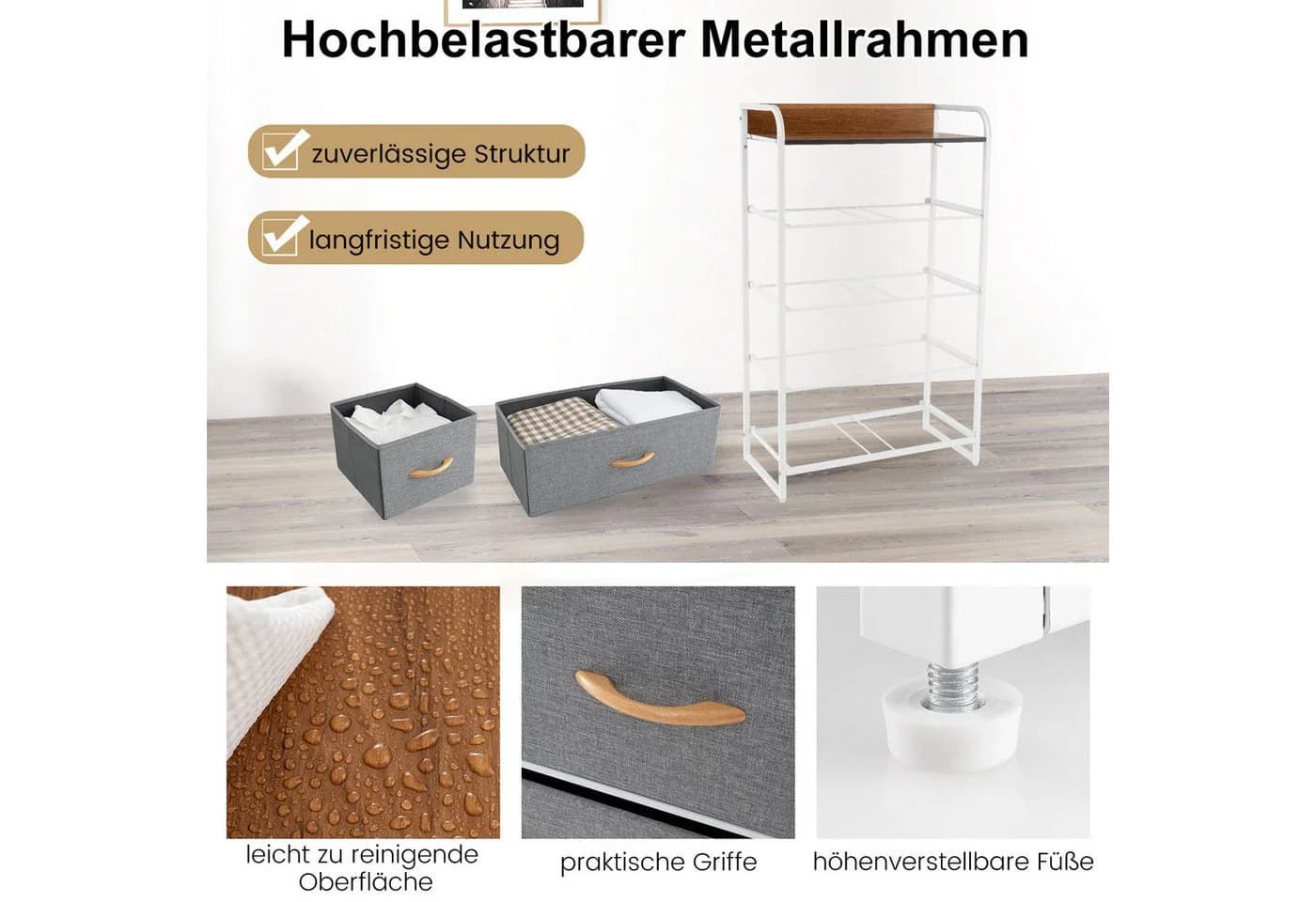 KOMFOTTEU Kommode Stoffkommode Aufbewahrungsschrank mit Schubladen