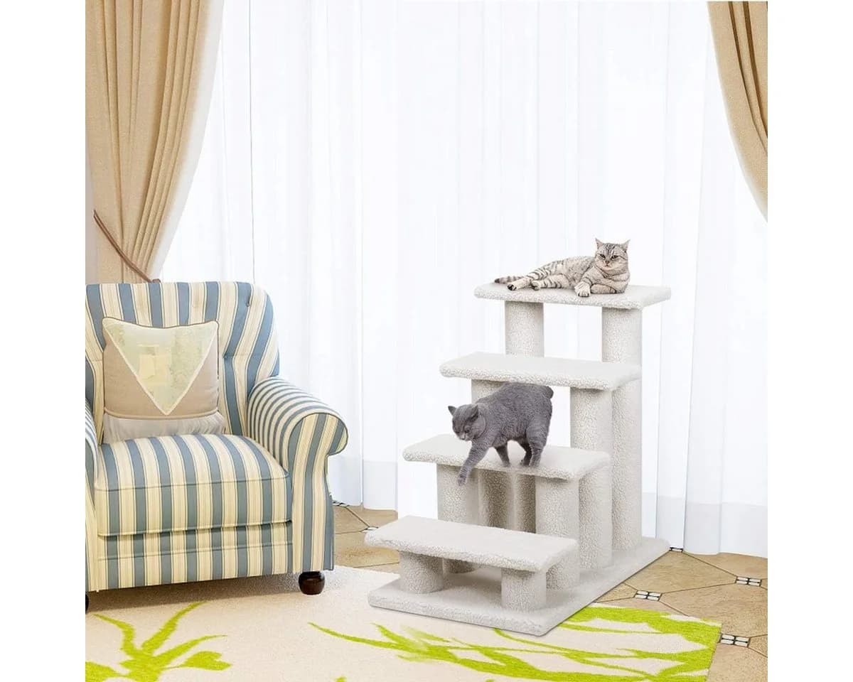 KOMFOTTEU Haustiertreppe Katzentreppe mit Lammfell beige
