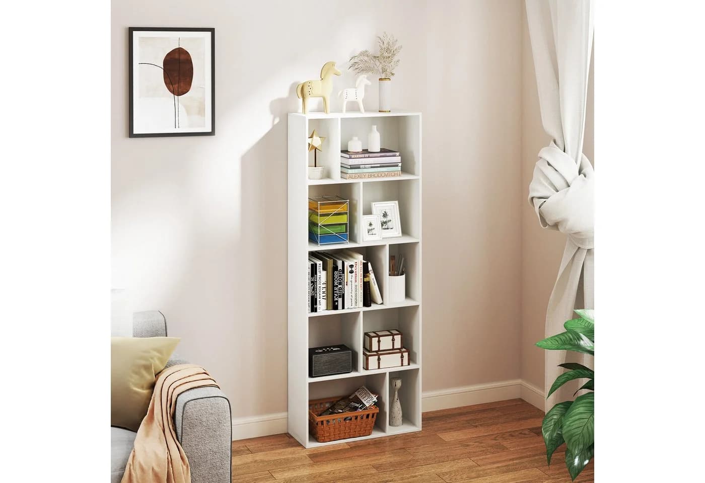 COSTWAY Bücherregal 5 Ebenen 10 Fächer Weiß Modern