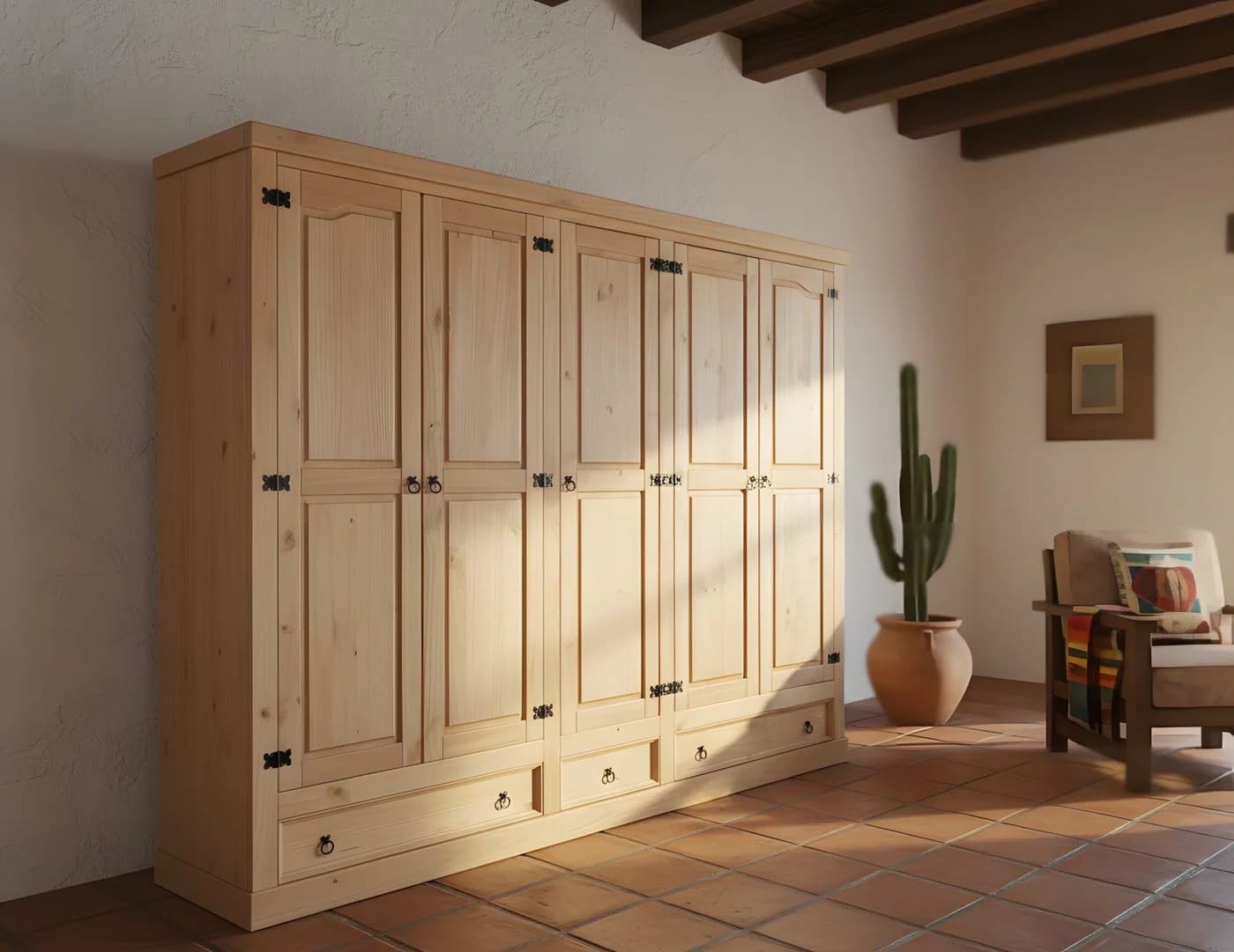 ebuy24 Kleiderschrank New Mexico 5-türig mit 3 Schubladen Kiefer massiv