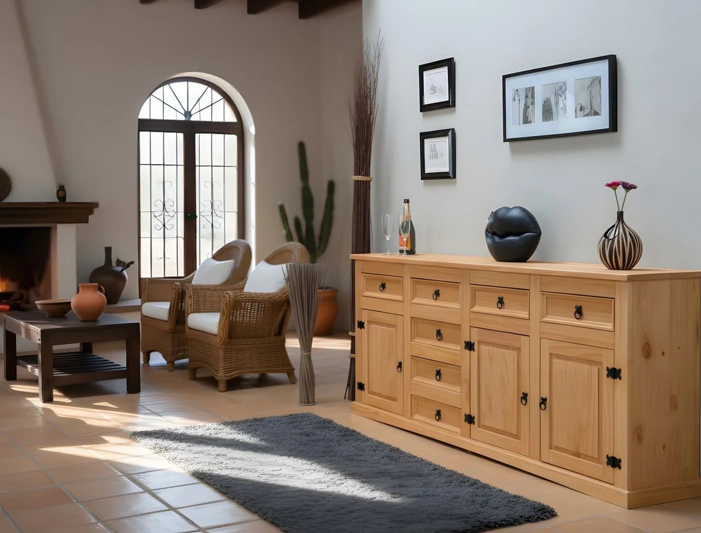 ebuy24 Sideboard New Mexico 7 Schubladen 3 Türen Kiefer massiv Hacienda-Look