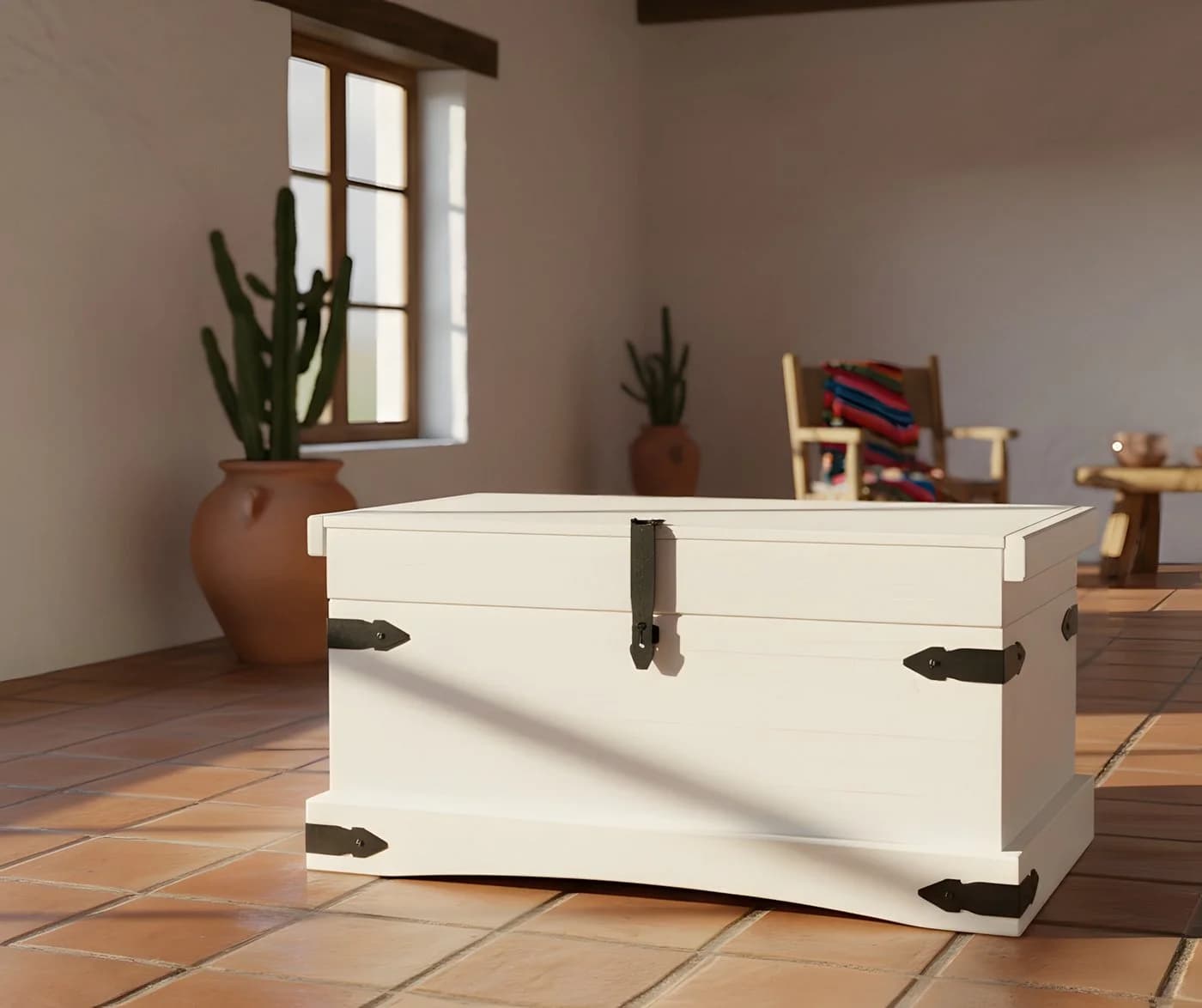 ebuy24 Truhe New Mexico Weiß Massivholz Hacienda-Look