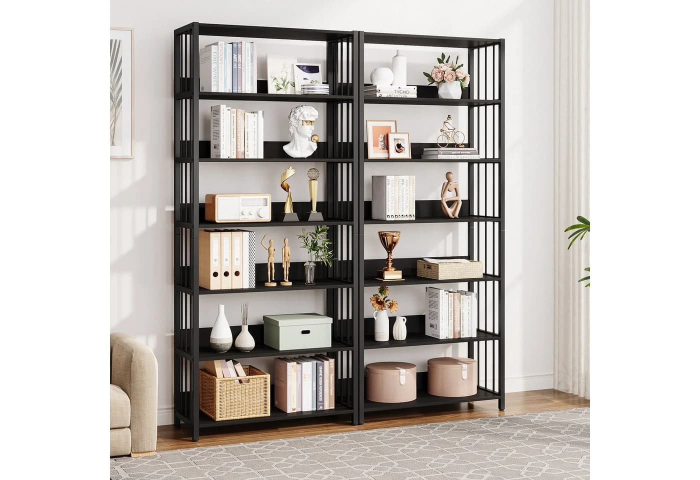 Tribesigns Bücherregal Standregal Leiterregal 6 Ebenen Wohnzimmer Schwarz