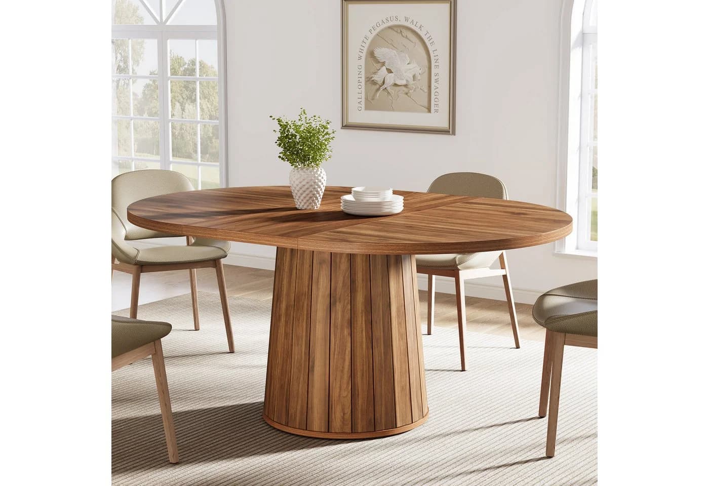 Tribesigns Ovaler Küchentisch 140 cm Holzplatte Braun