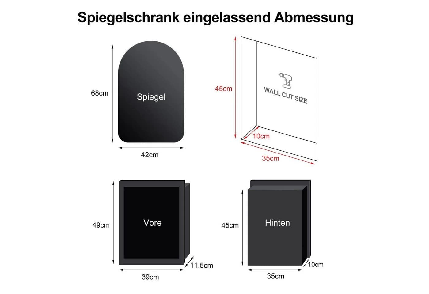 radelldar Spiegelschrank Badschwarz mit LED-Beleuchtung