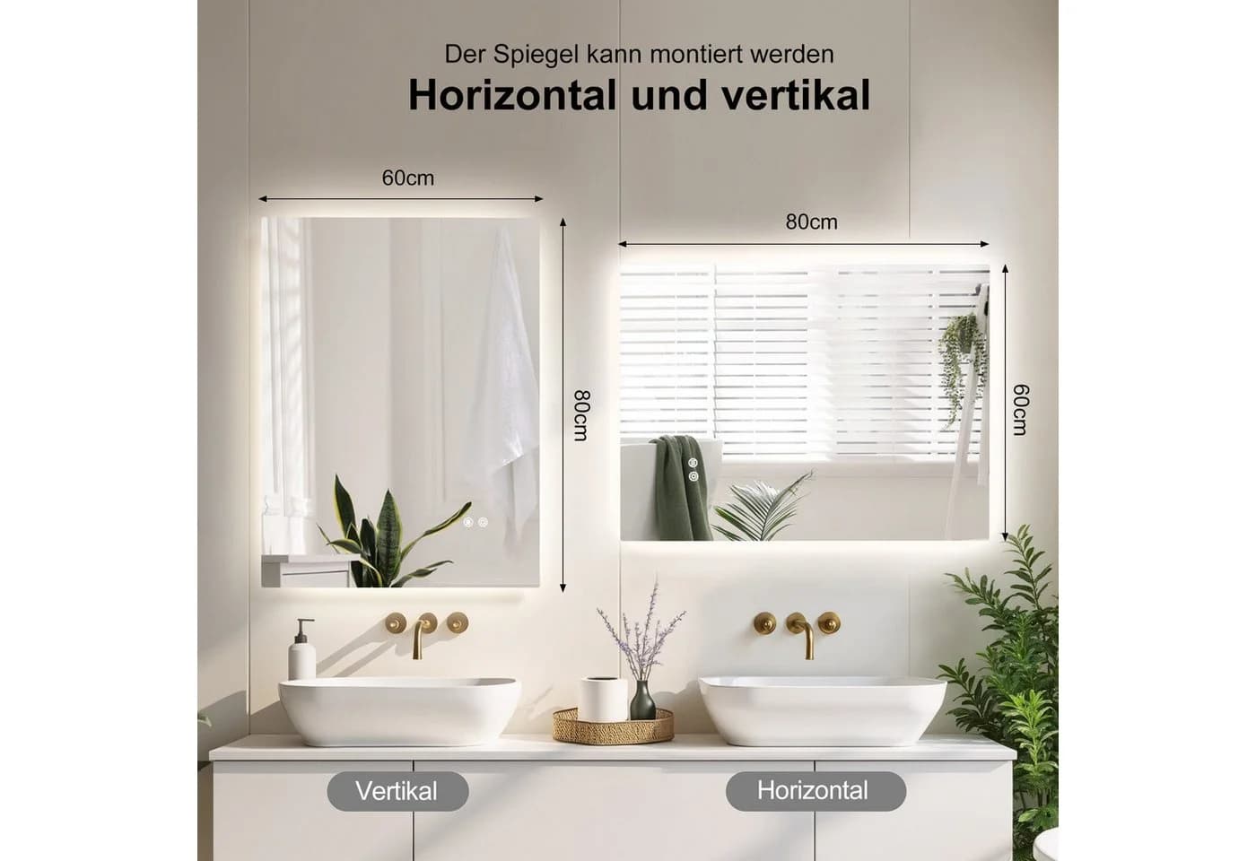 radelldar Badspiegel LED 80x60 cm Dimmbar Antibeschlag