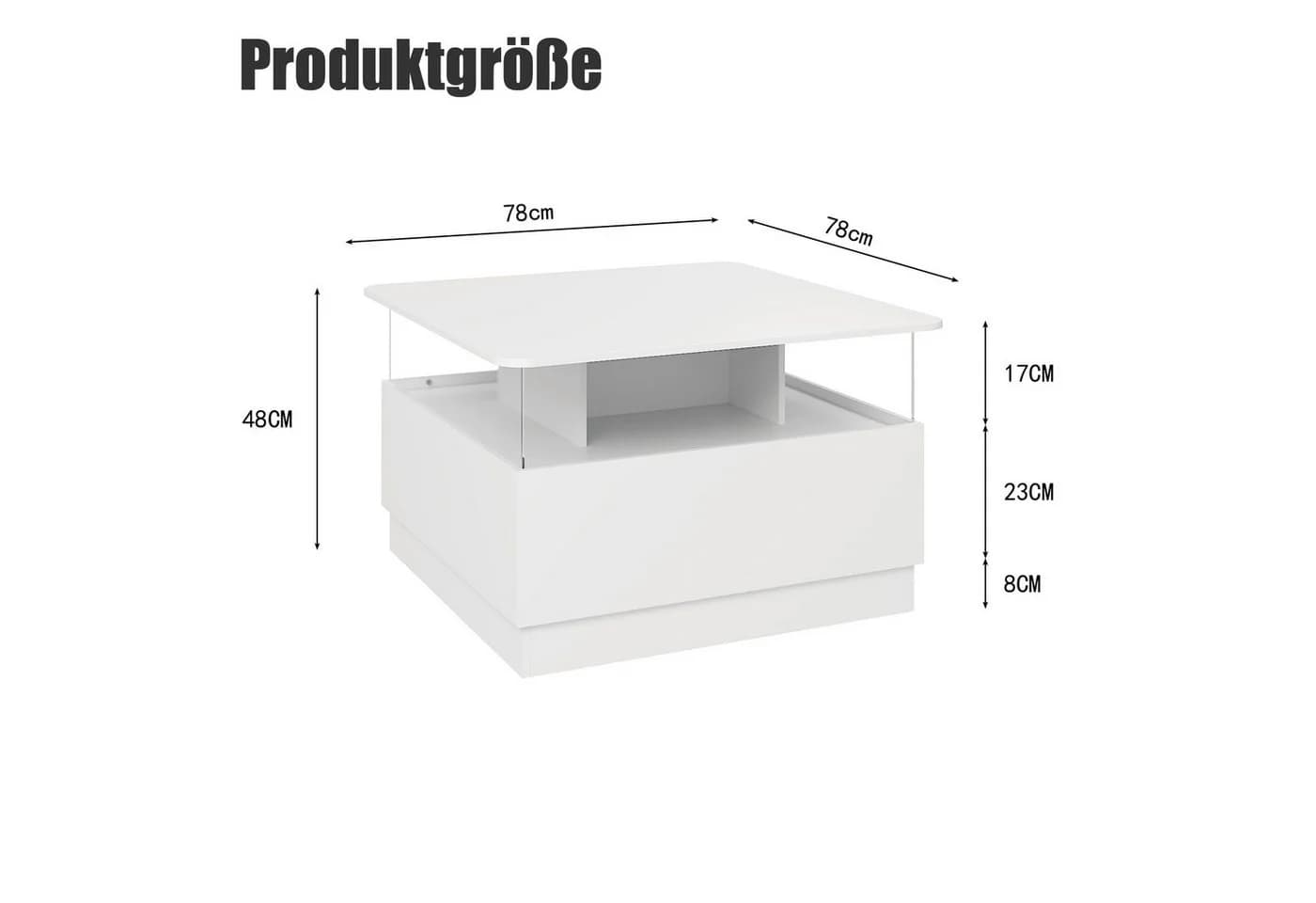 radelldar Couchtisch mit LED-Beleuchtung 78x78x48 cm