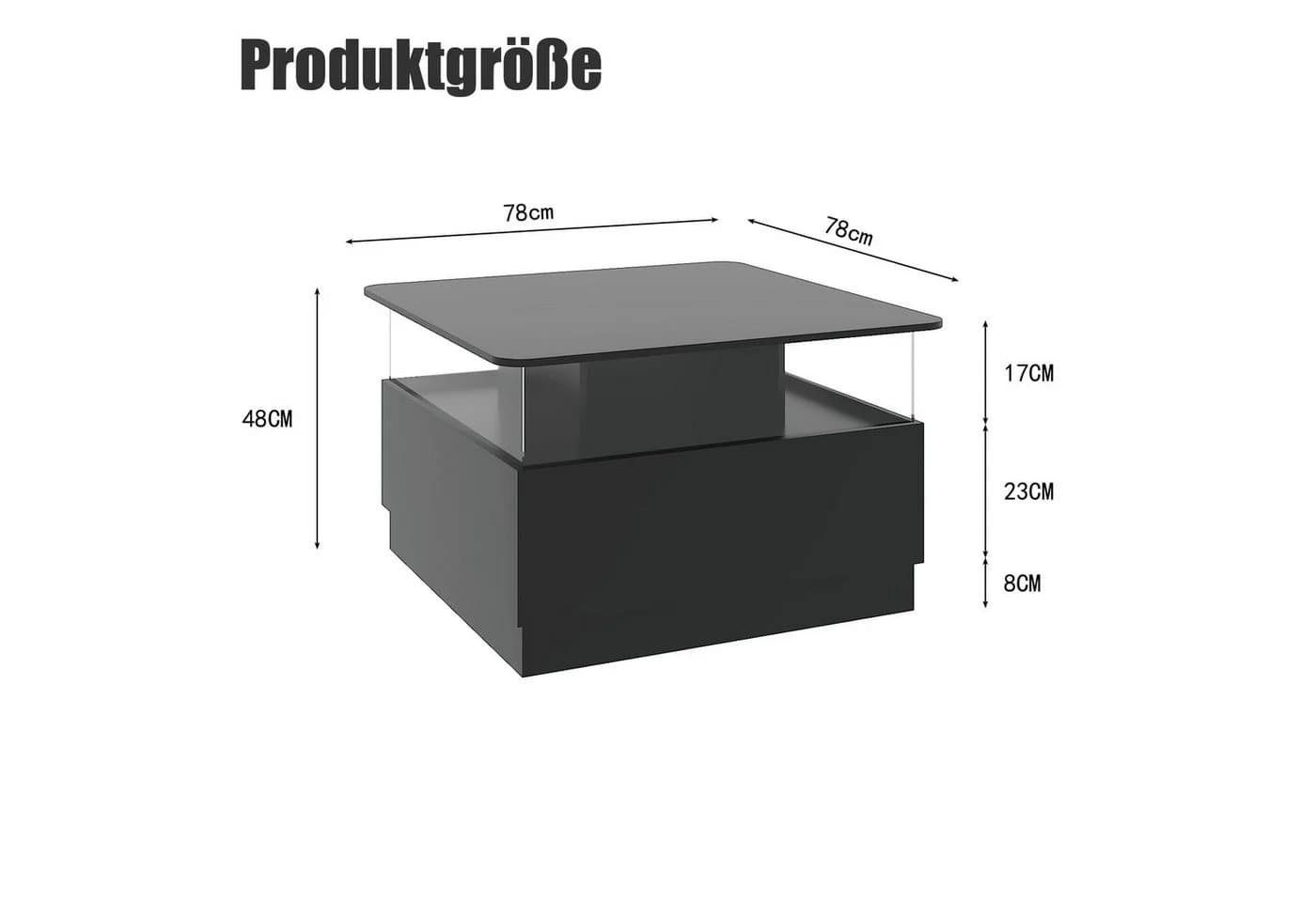 radelldar Couchtisch mit LED-Beleuchtung 78x78x48cm