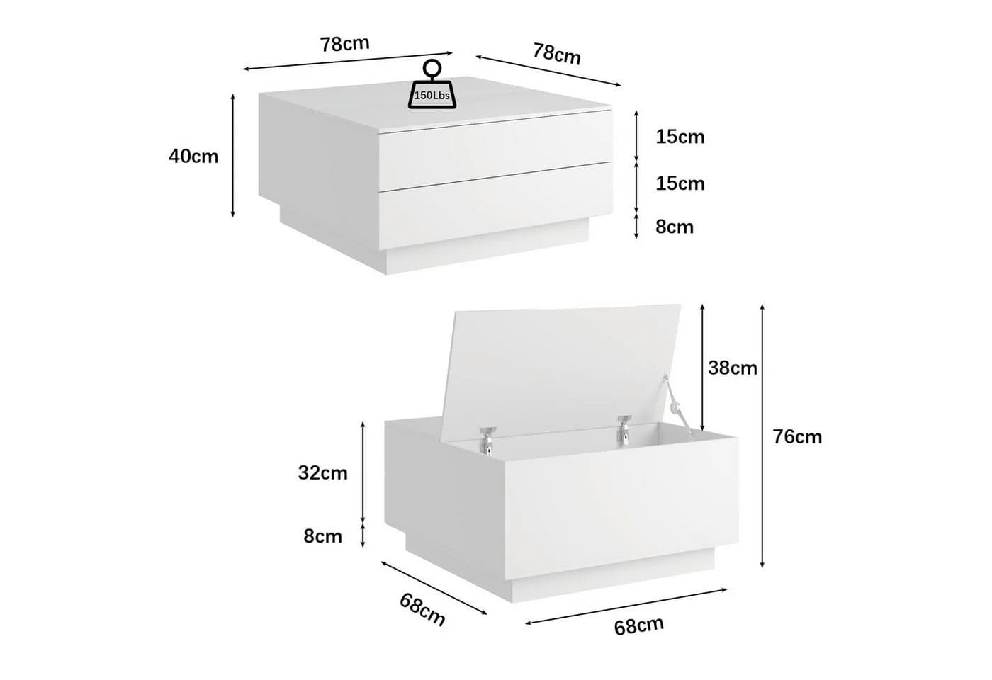 radelldar Couchtisch mit LED-Beleuchtung