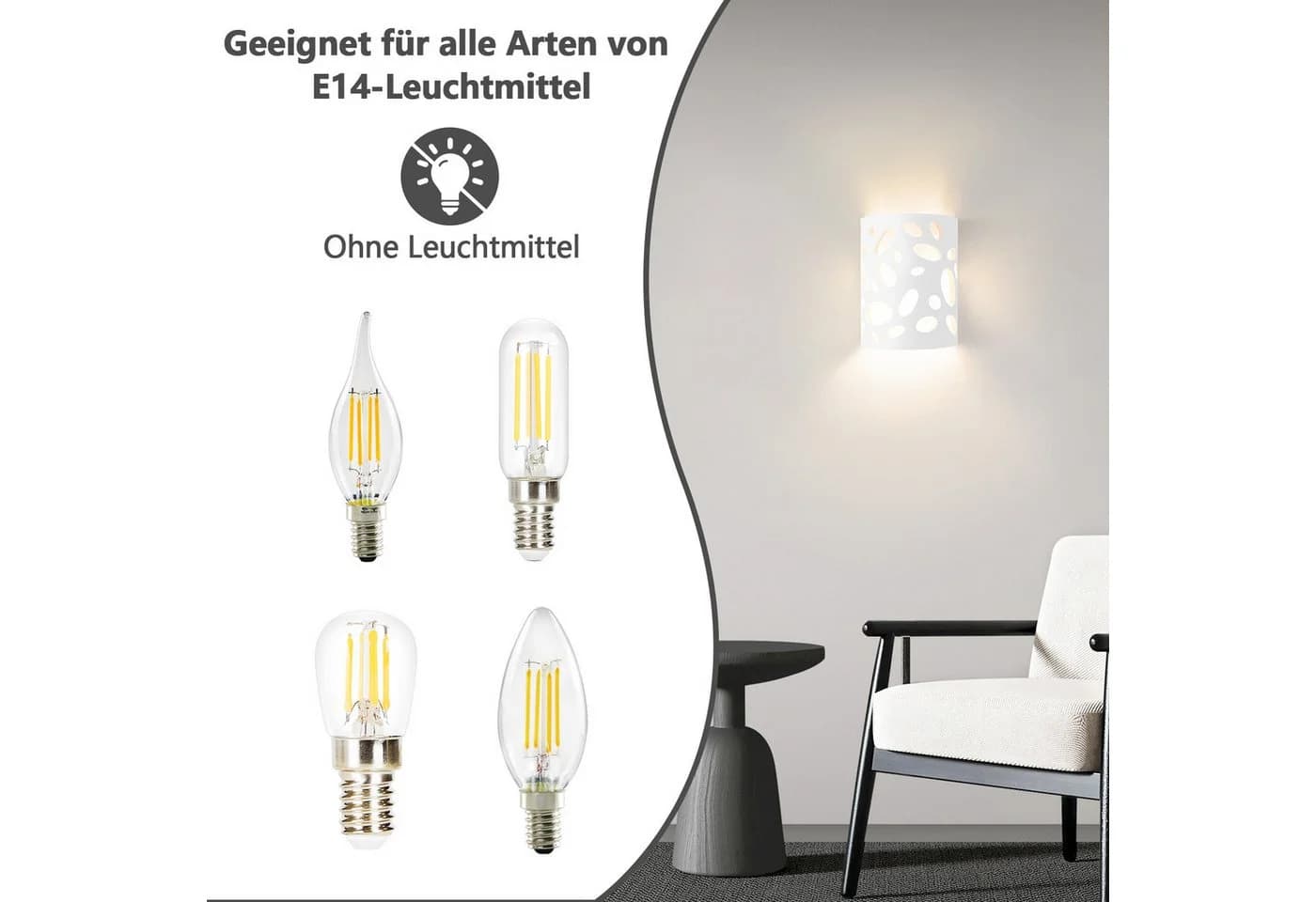 ZMH Wandleuchte Innen Modern Gipsleuchte E14 Weiß