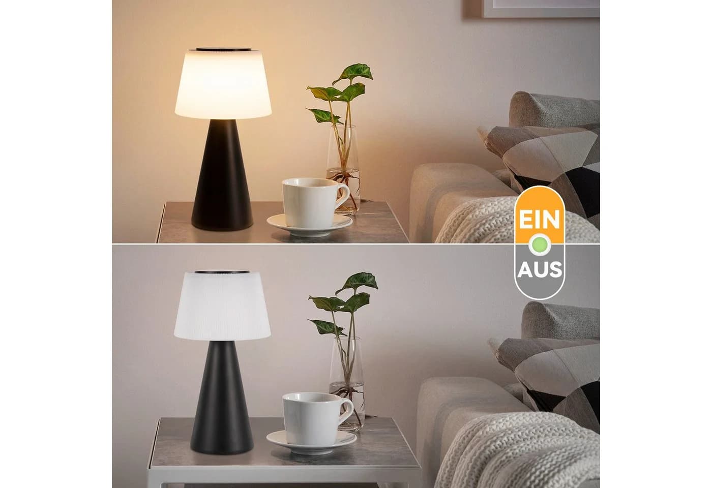 ZMH LED Tischleuchte Kabellos Dimmbar Schwarz 3000-6500K